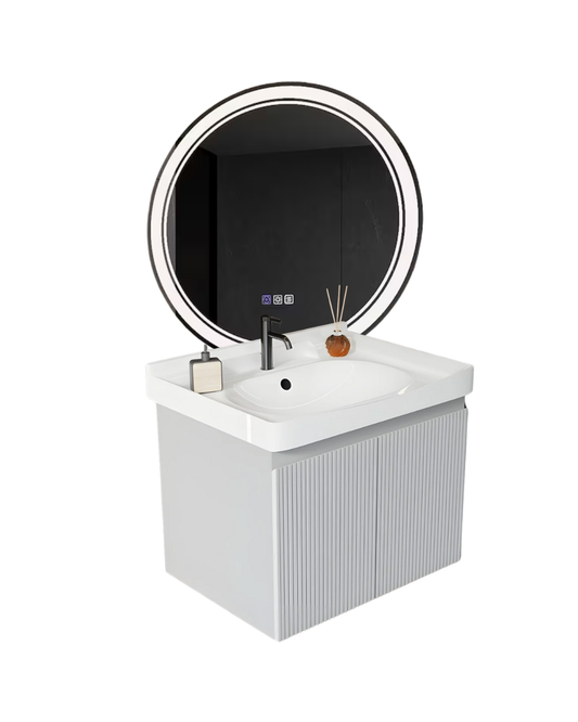 Vanity Cabinet with Sink and LED Round Mirror
