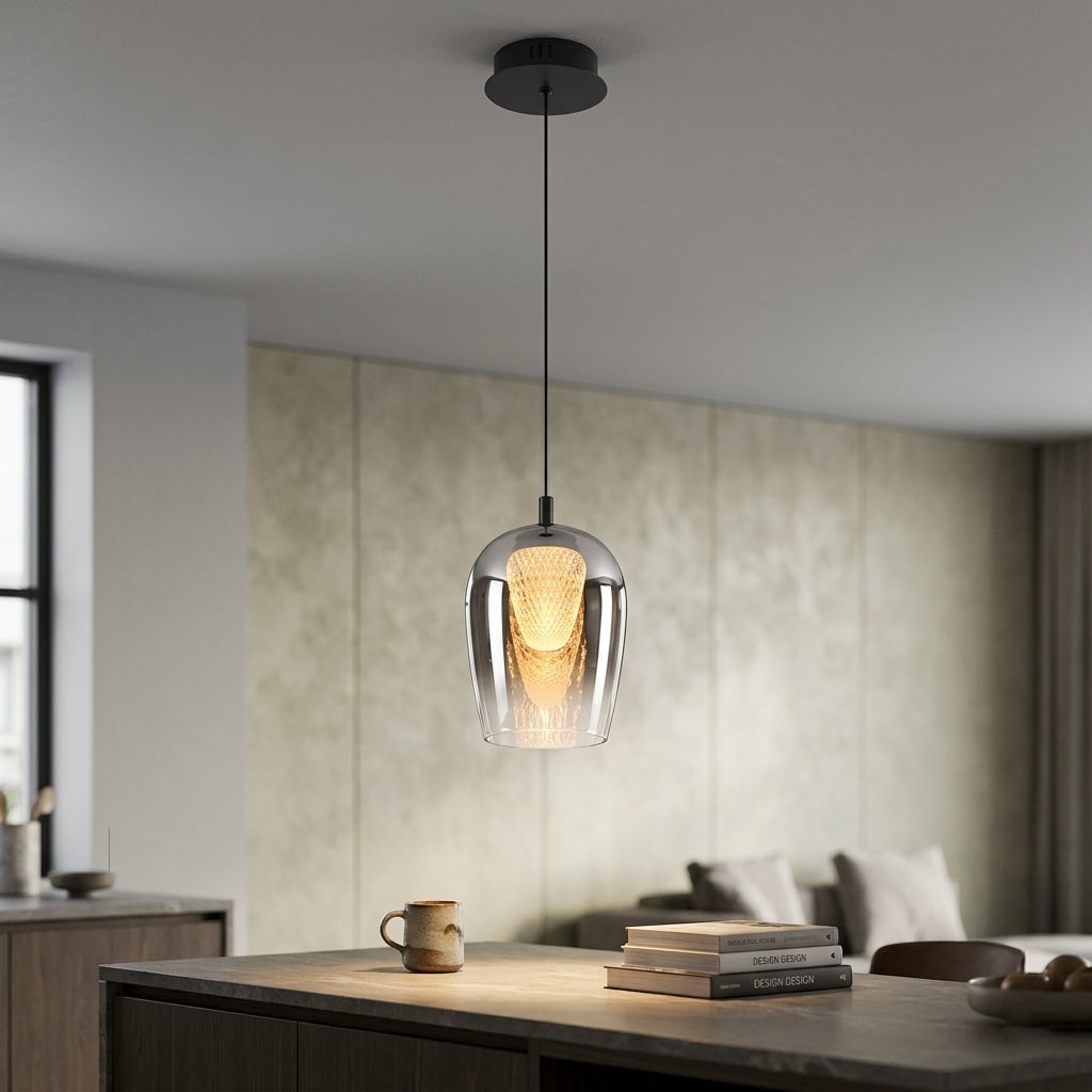 LED Crystal Egg Pendant Smoke Glass