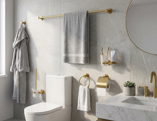 Stainless Steel Bathroom Set – 6-Piece Accessory Set | Gold, Black, Chrome
