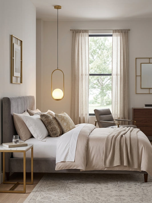 Gold & Black Bedroom Hanging Pendant Light – Aluminium | 3000K Warm White | 110-220V