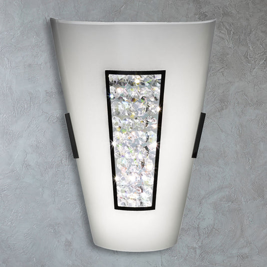 Glass wall sconce with an abstract, mosaic-style central panel