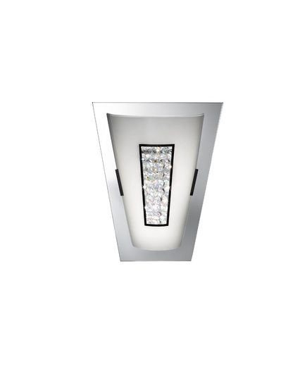 Glass wall sconce with an abstract, mosaic-style central panel