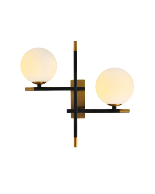 Urban Black and Brass Look 2 Light Left Hand Wall Light