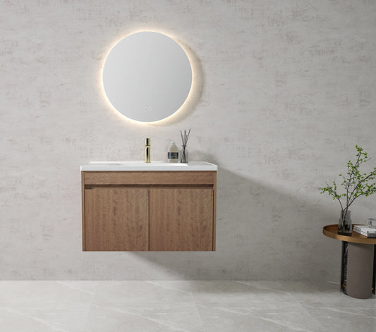 Vanity Cabinet with Sink and LED Round Mirror