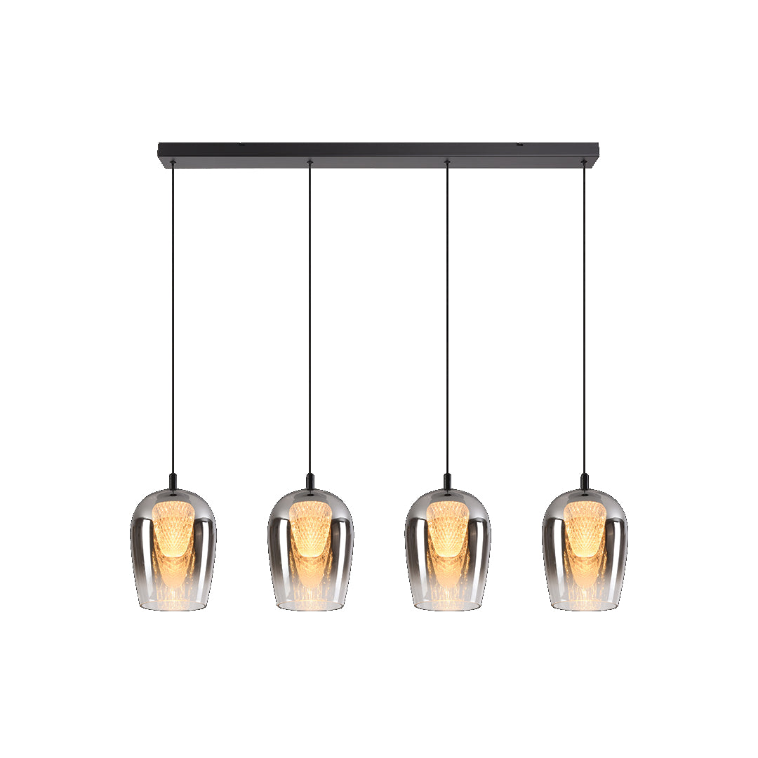 LED Crystal Egg Smoke Glass Pendants on a Bar