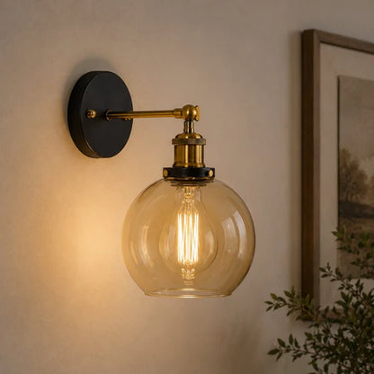 Antique Brass and Glass Ball Wall Light
