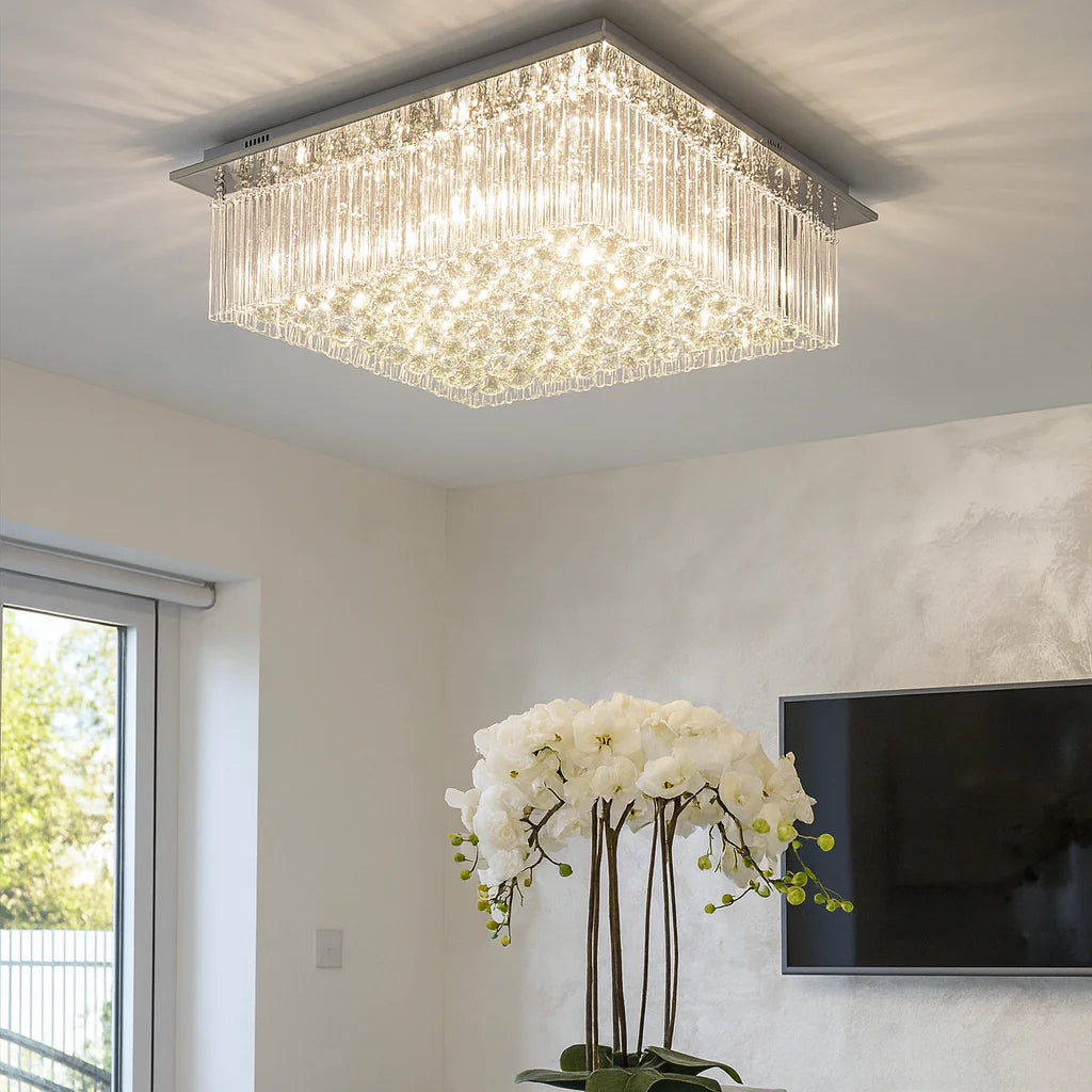 Large Square Crystal Ceiling Fitting