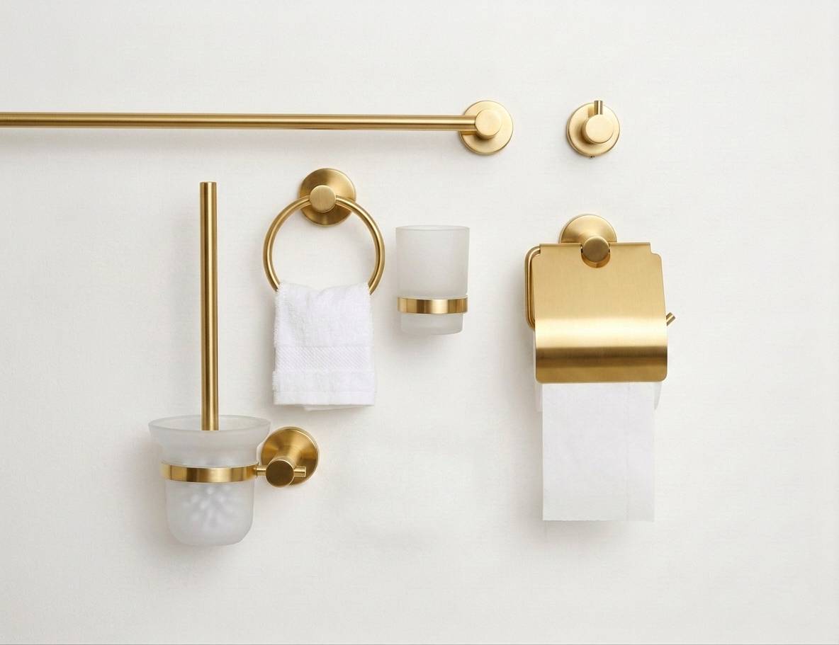 Stainless Steel Bathroom Set – 6-Piece Accessory Set | Gold, Black, Chrome