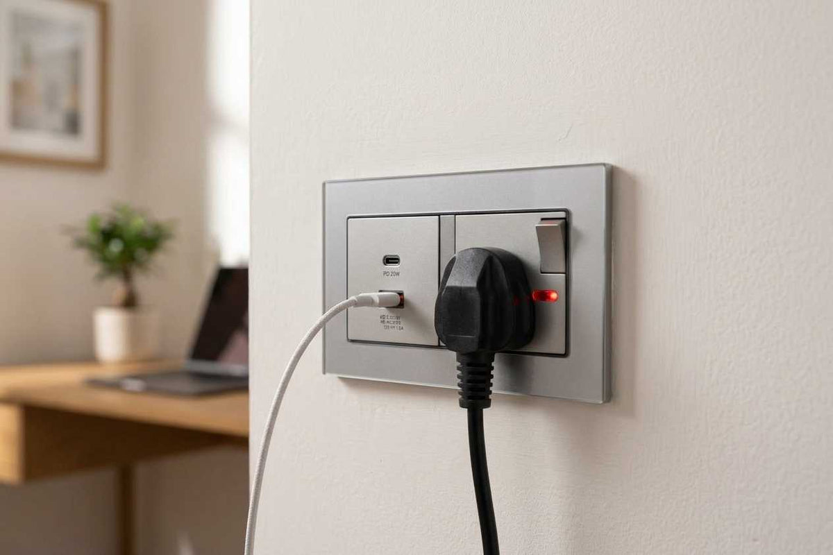 Glass 15A socket with USB/C point