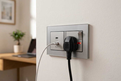Glass 15A socket with USB/C point